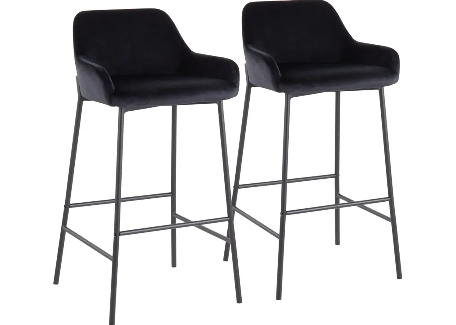 Prague Set of 2 Velvet Bar Stools - Black/Black