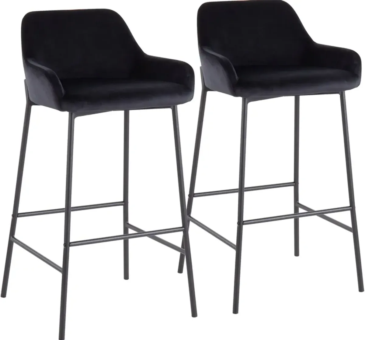 Prague Set of 2 Velvet Bar Stools - Black/Black