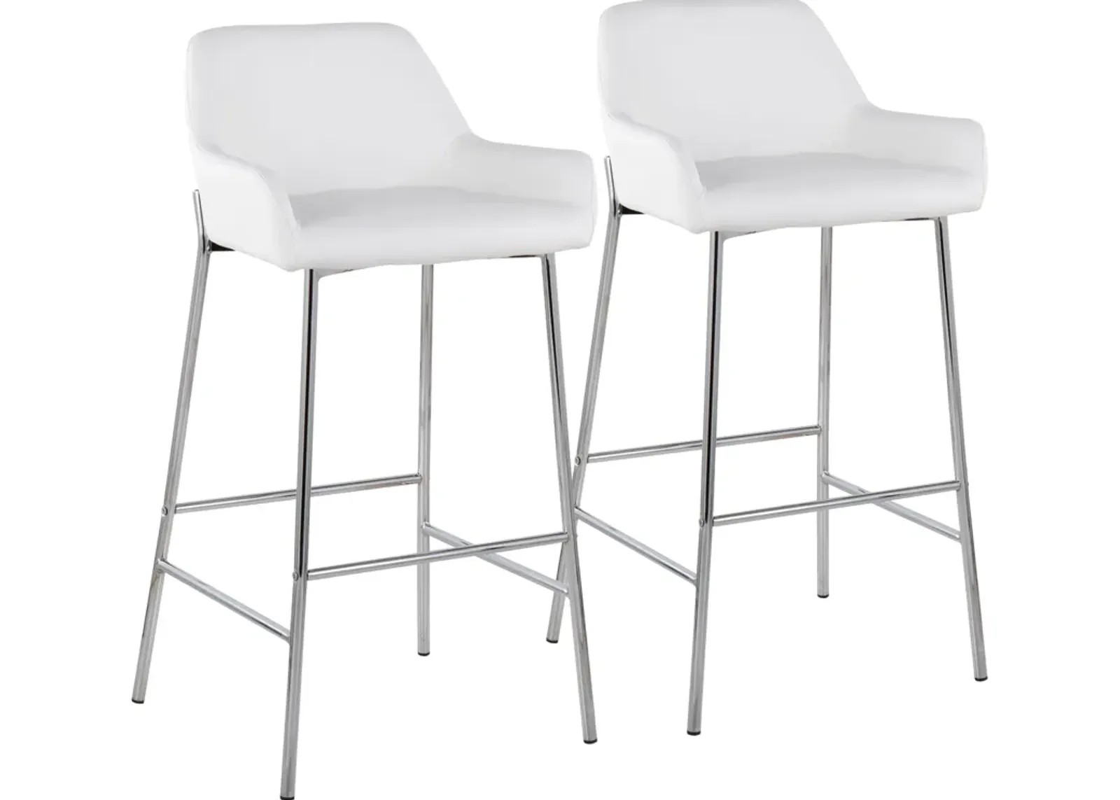 Prague Set of 2 Vegan Leather Bar Stools - Chrome/White