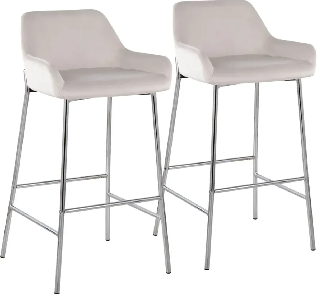 Prague Set of 2 Velvet Bar Stools - Chrome/White