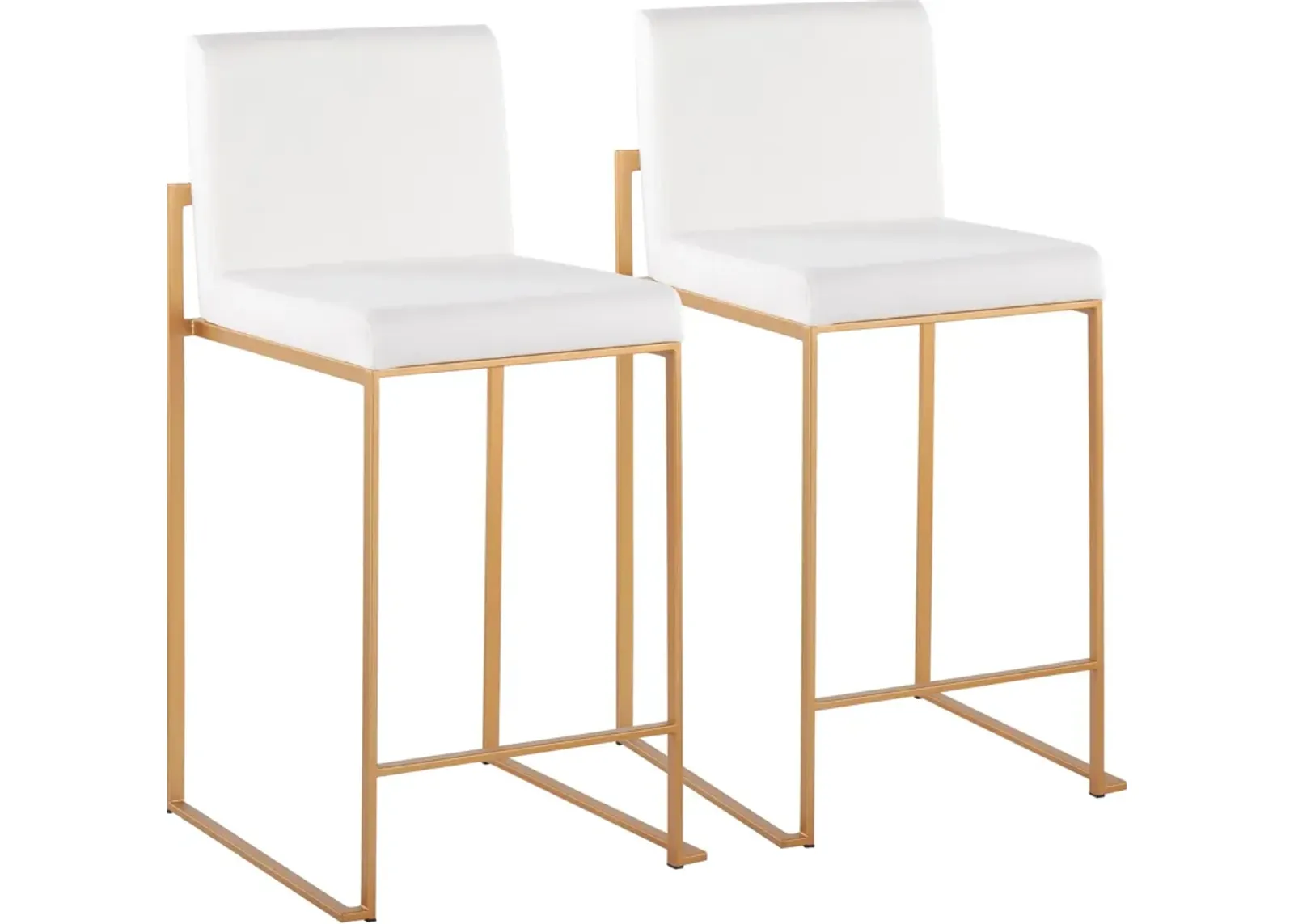 Reine Set of 2 Velvet Counter-Height Stools - Gold/White