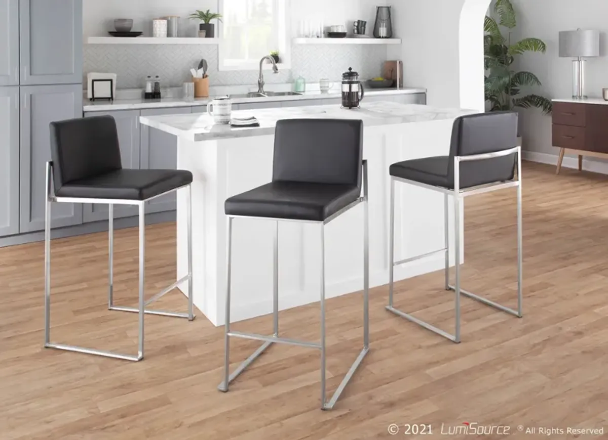 Reine Set of 2 Vegan Leather Counter-Height Stools - Stainless Steel/Black