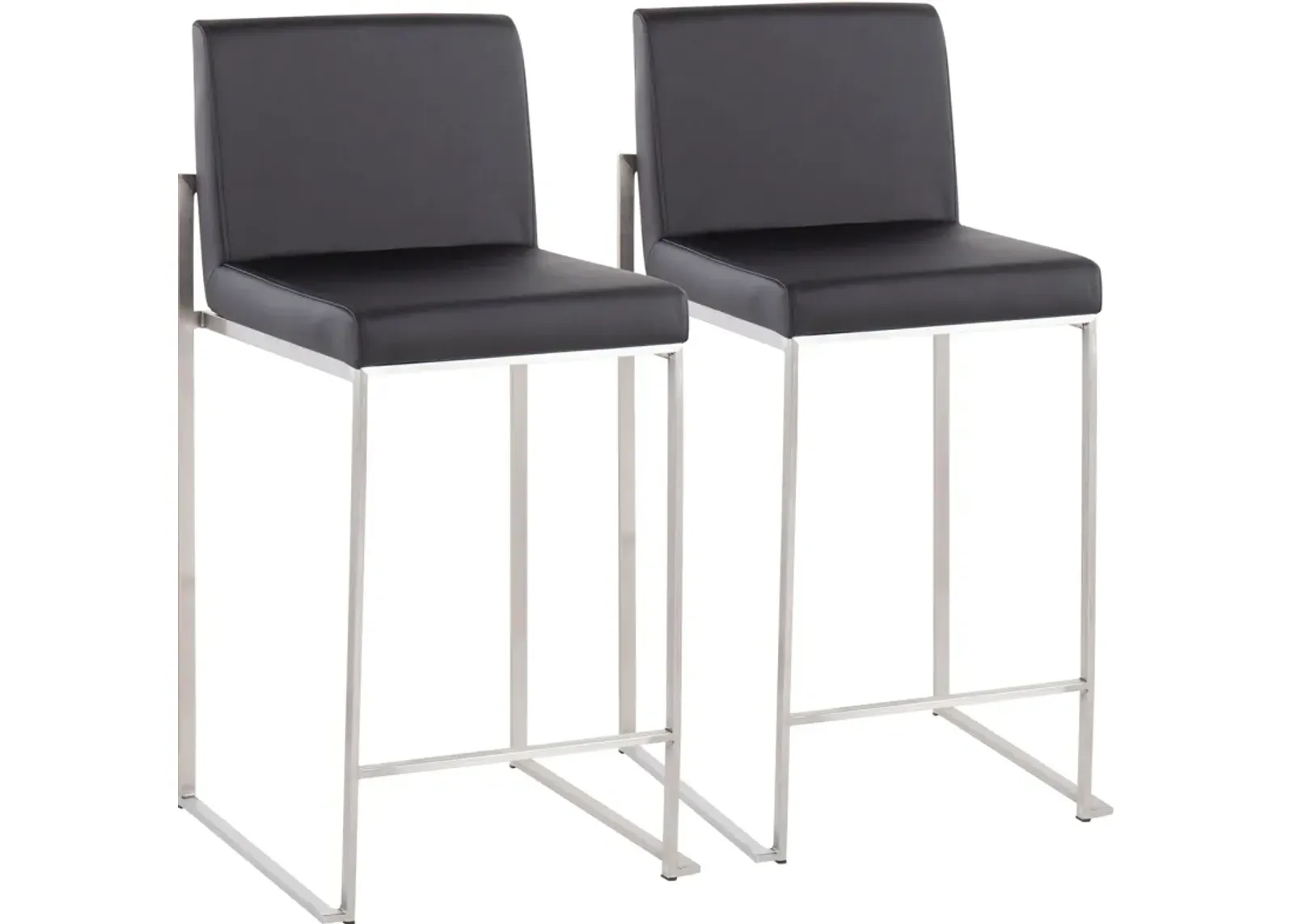 Reine Set of 2 Vegan Leather Counter-Height Stools - Stainless Steel/Black