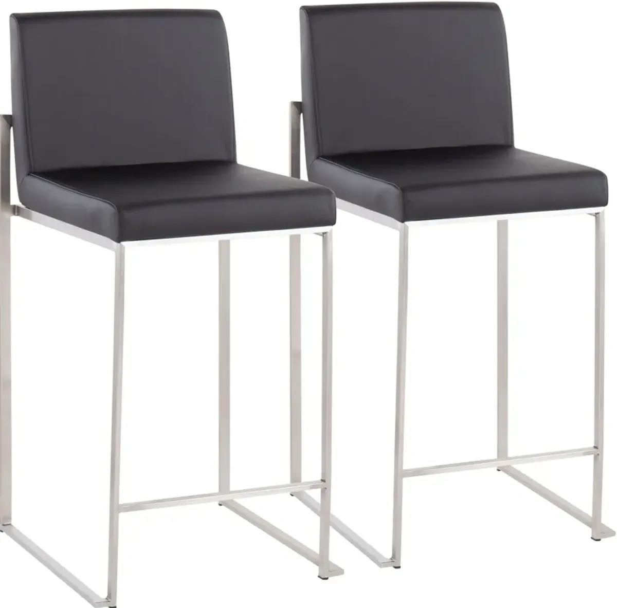 Reine Set of 2 Vegan Leather Counter-Height Stools - Stainless Steel/Black