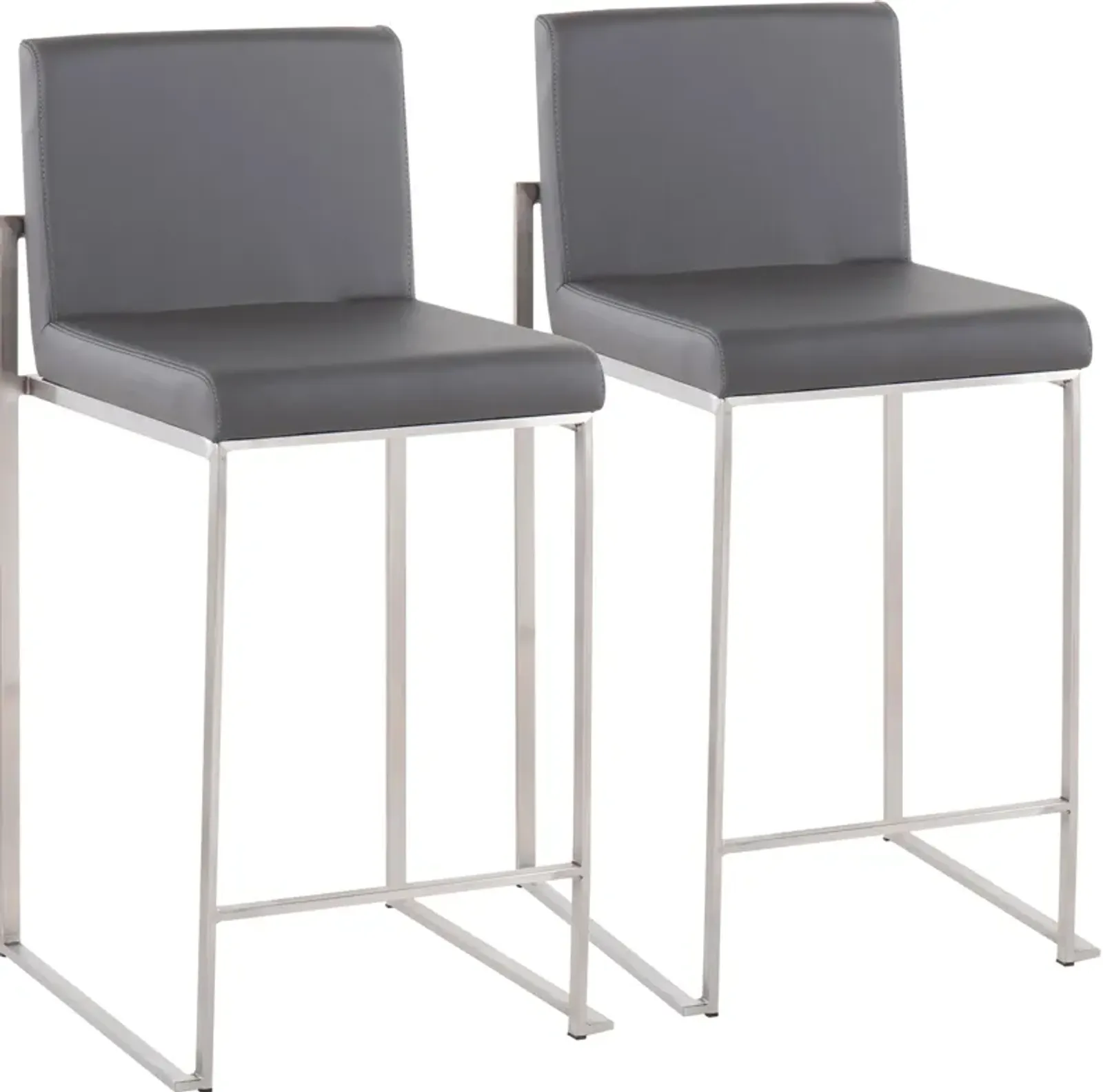 Reine Set of 2 Vegan Leather Counter-Height Stools - Stainless Steel/Gray