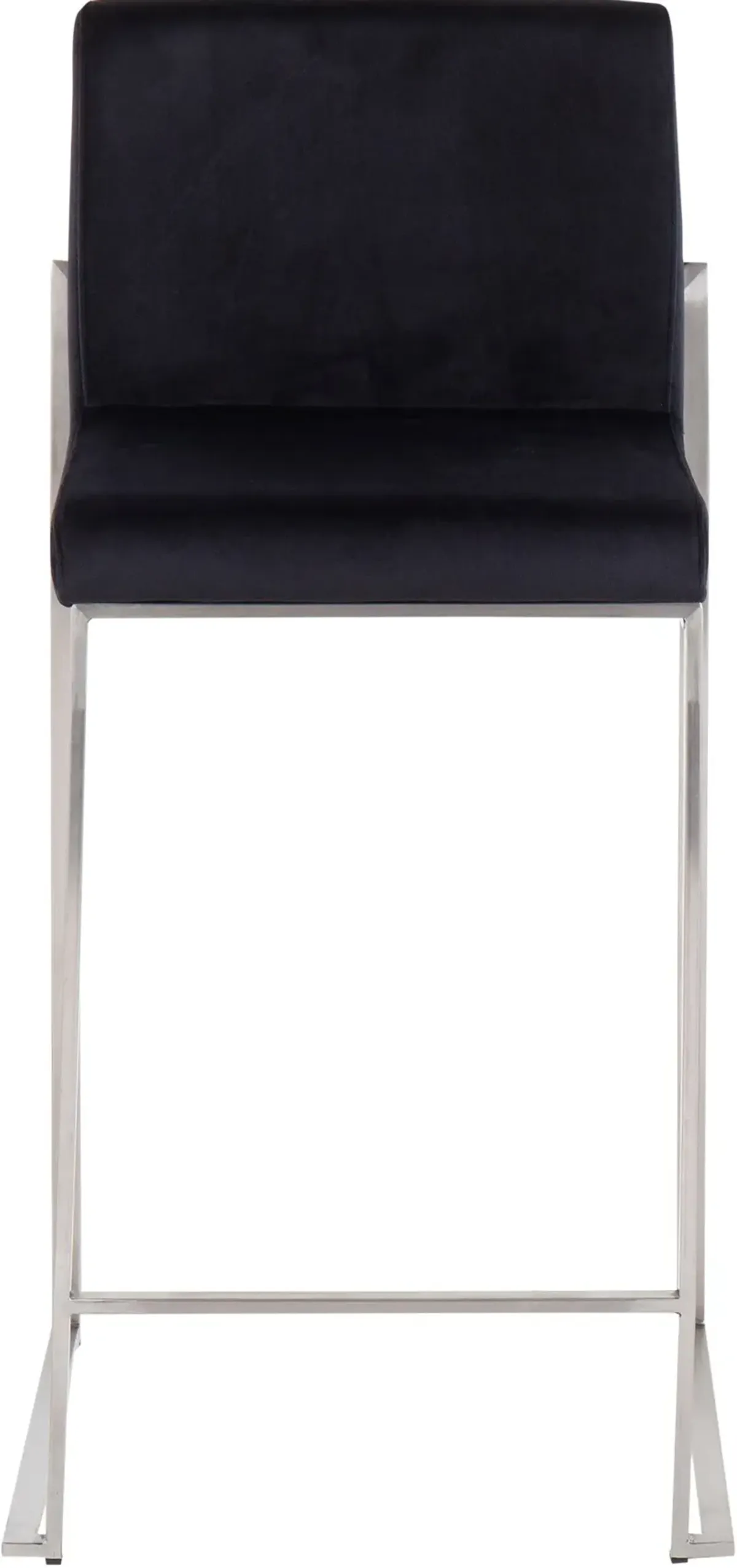 Reine Set of 2 Velvet Counter-Height Stools - Stainless Steel/Black