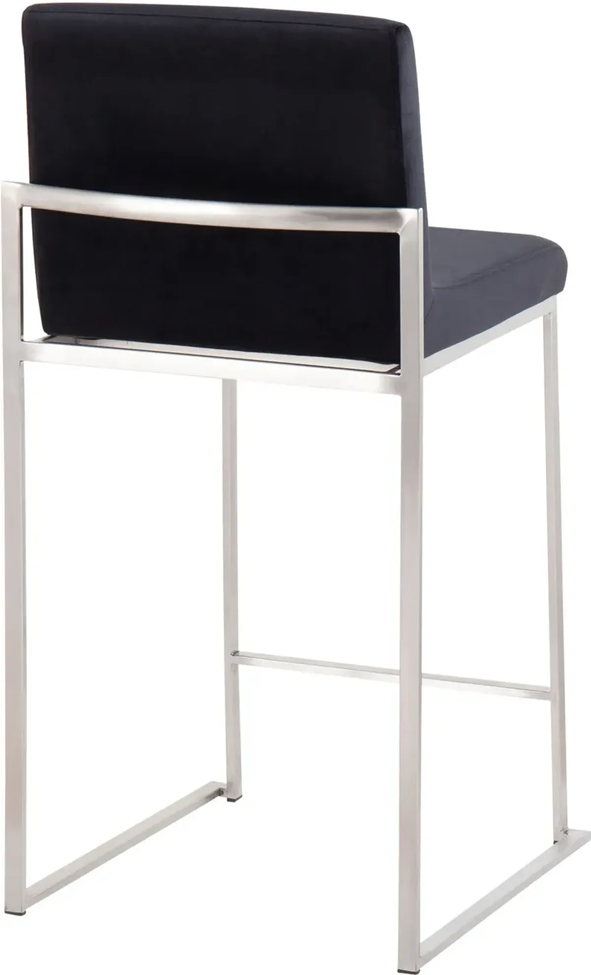 Reine Set of 2 Velvet Counter-Height Stools - Stainless Steel/Black