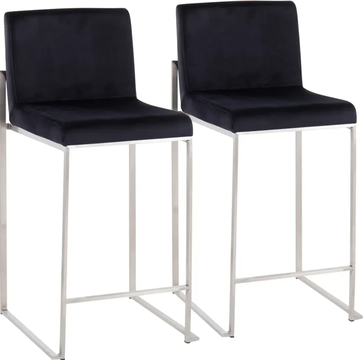 Reine Set of 2 Velvet Counter-Height Stools - Stainless Steel/Black