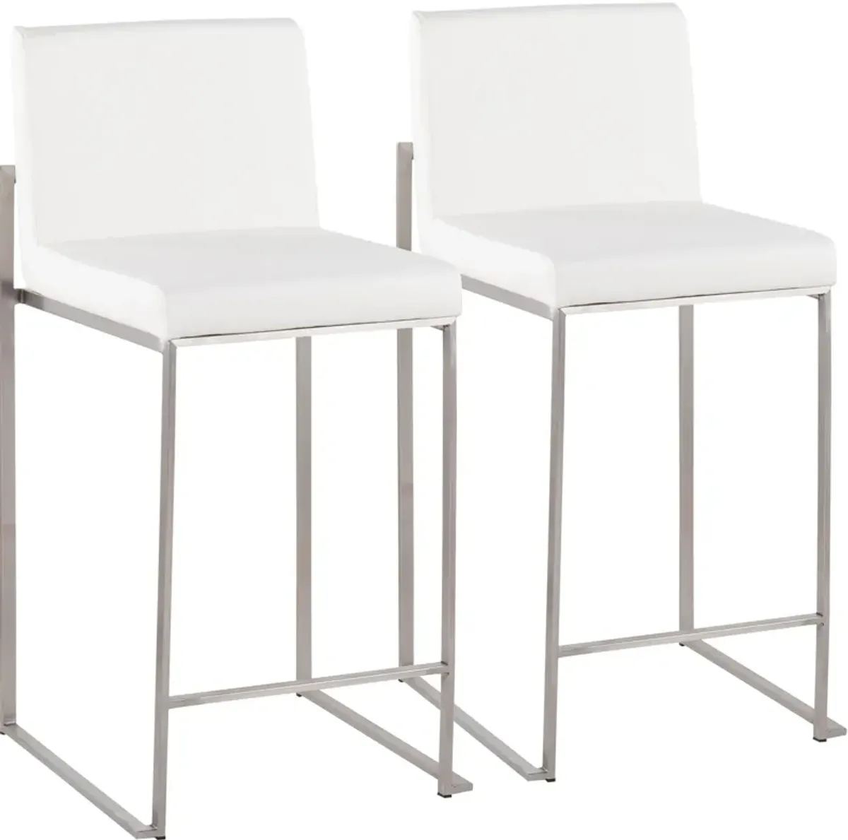 Reine Set of 2 Vegan Leather Counter-Height Stools - Stainless Steel/White