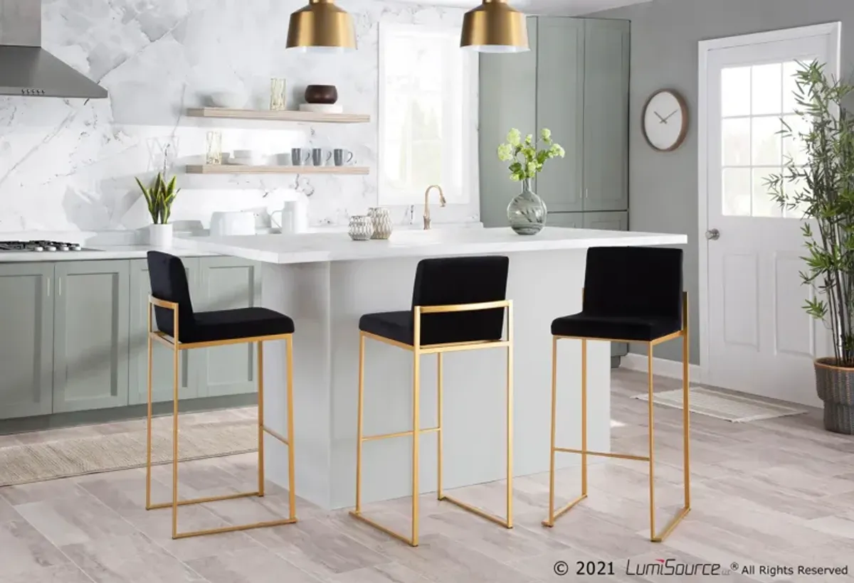 Reine Set of 2 Velvet Bar Stools - Gold/Black