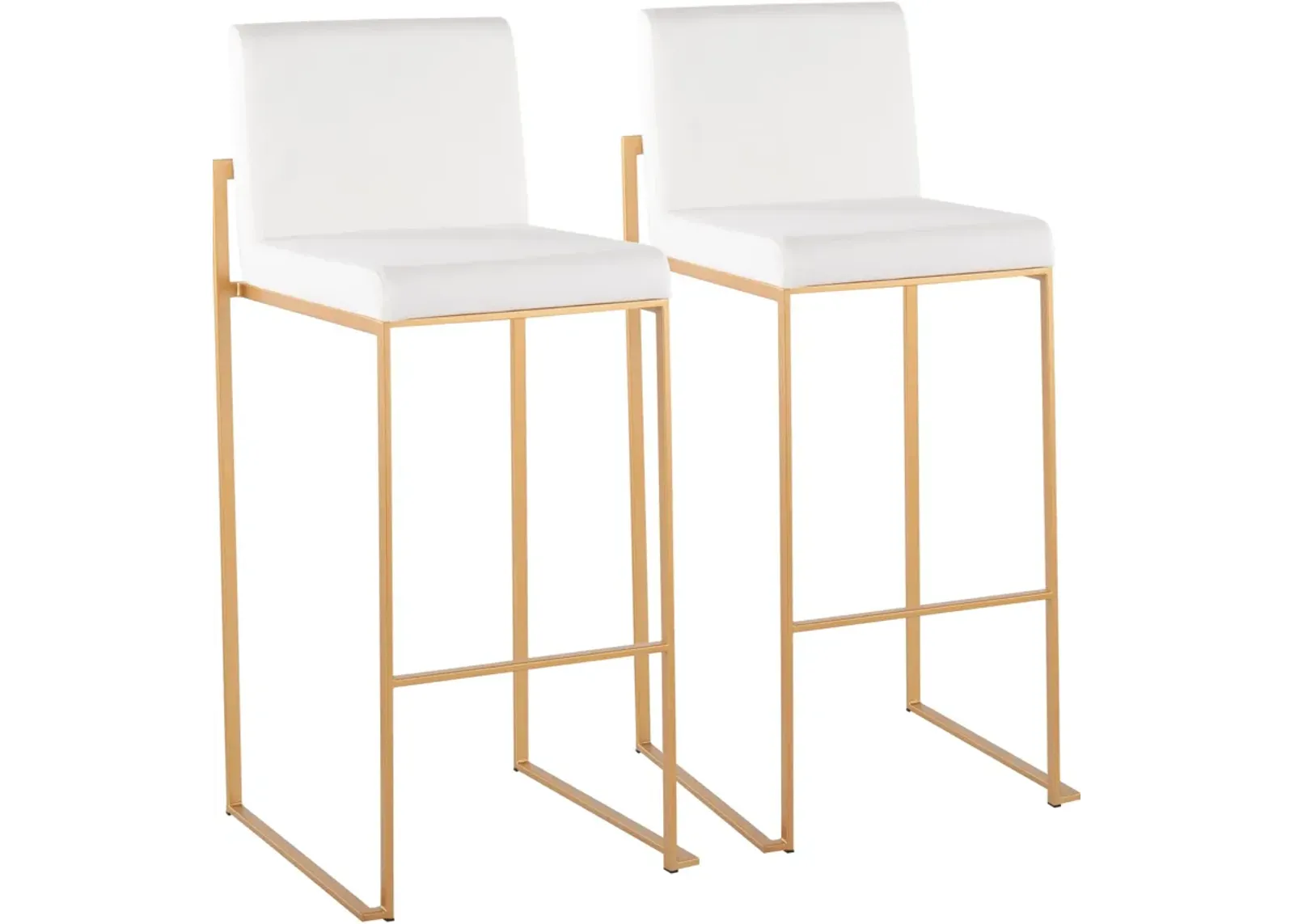 Reine Set of 2 Velvet Bar Stools - Gold/White