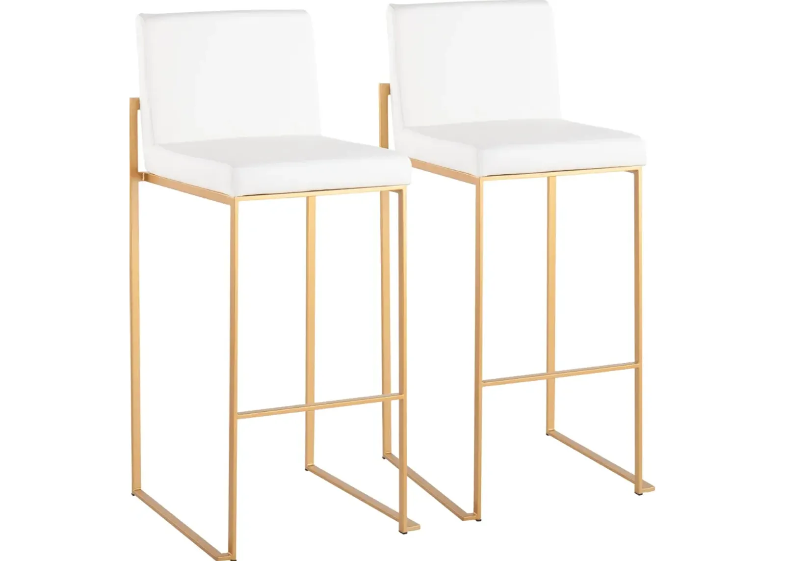 Reine Set of 2 Vegan Leather Bar Stools - Gold/White