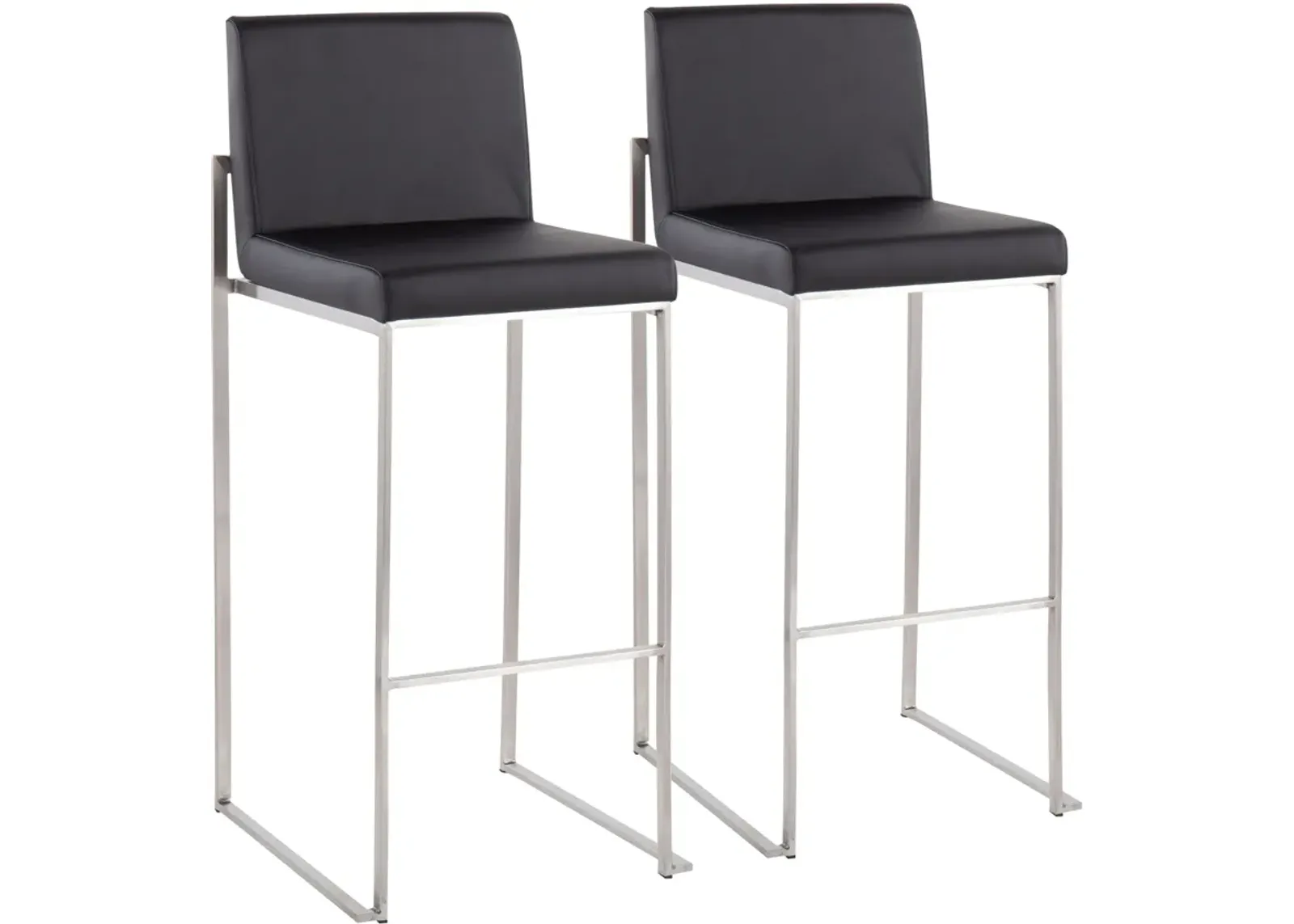 Reine Set of 2 Vegan Leather Bar Stools - Stainless Steel/Black