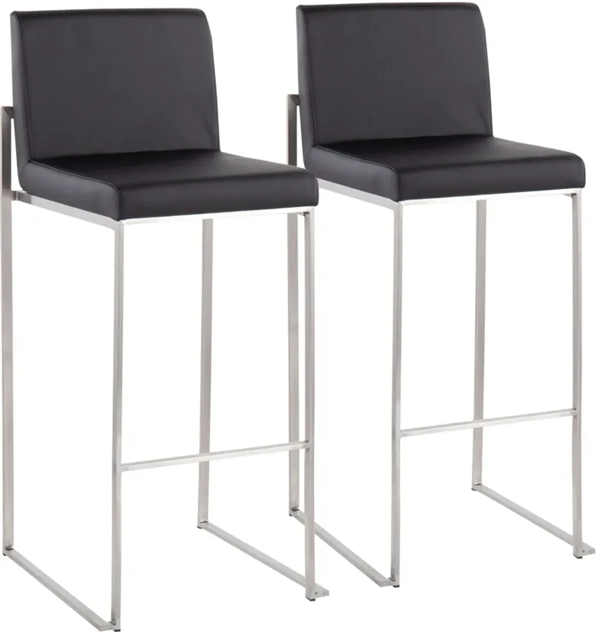 Reine Set of 2 Vegan Leather Bar Stools - Stainless Steel/Black