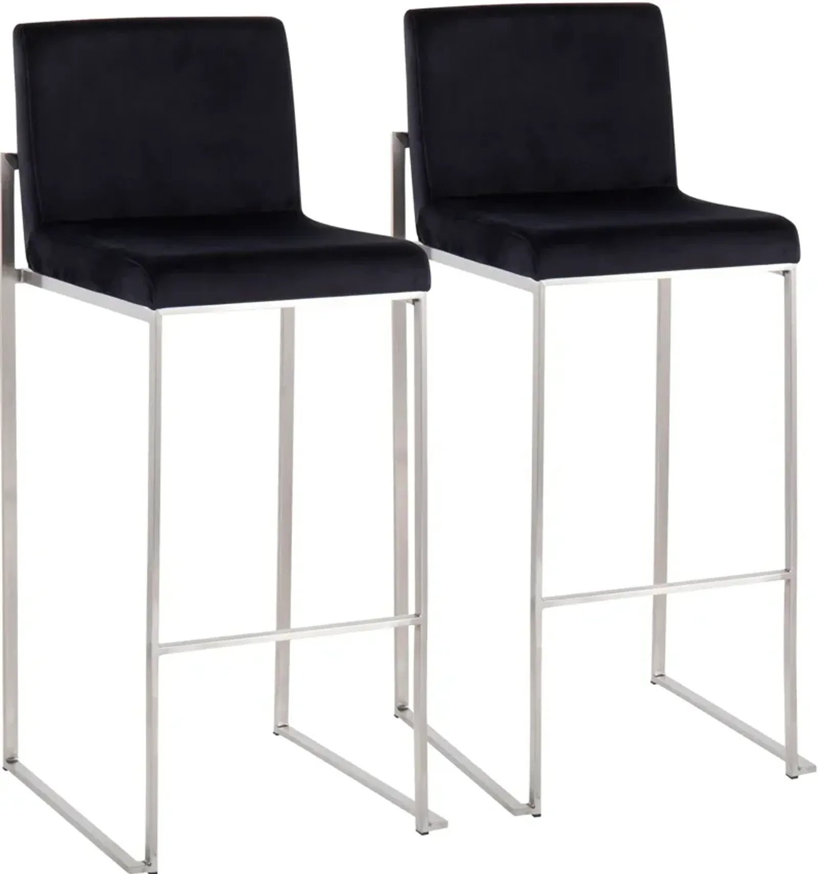 Reine Set of 2 Velvet Bar Stools - Stainless Steel/Black