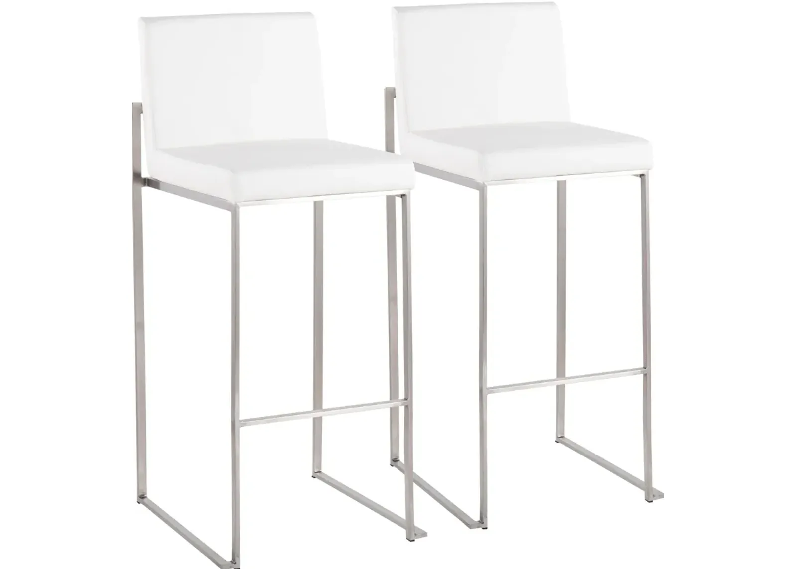 Reine Set of 2 Vegan Leather Bar Stools - Stainless Steel/White