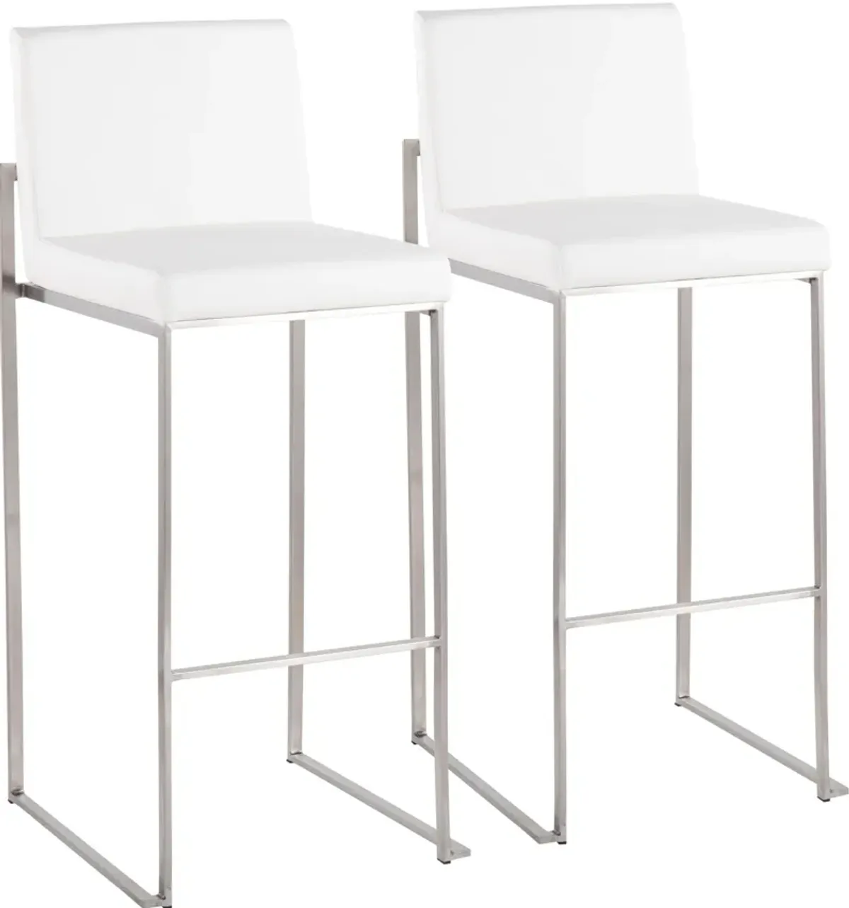 Reine Set of 2 Vegan Leather Bar Stools - Stainless Steel/White