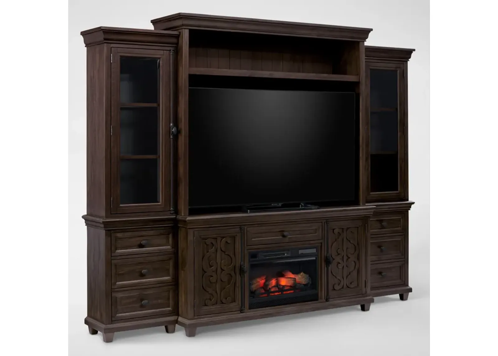 Charthouse Entertainment Wall with Traditional Fireplace - Charcoal