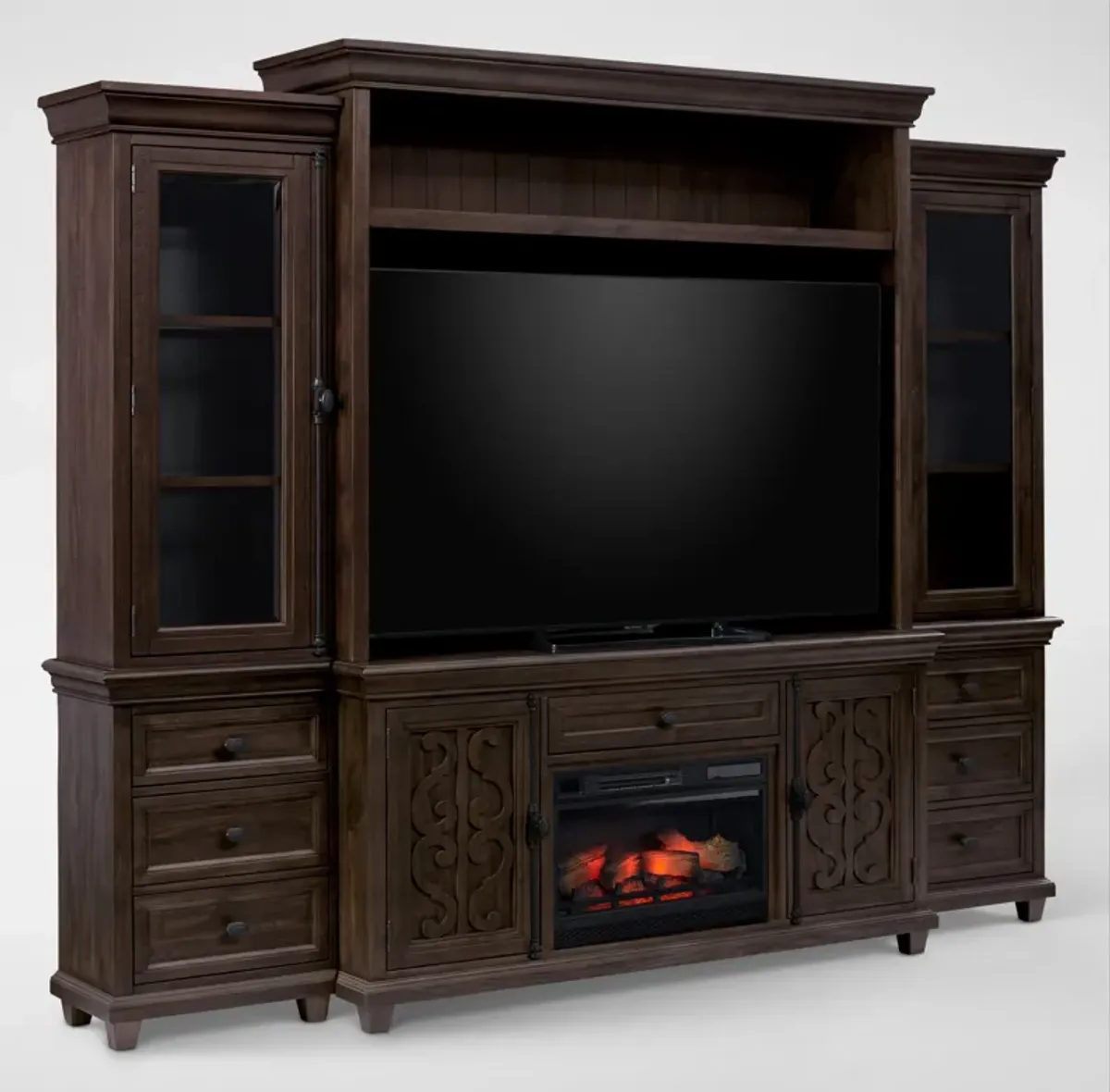 Charthouse Entertainment Wall with Traditional Fireplace - Charcoal