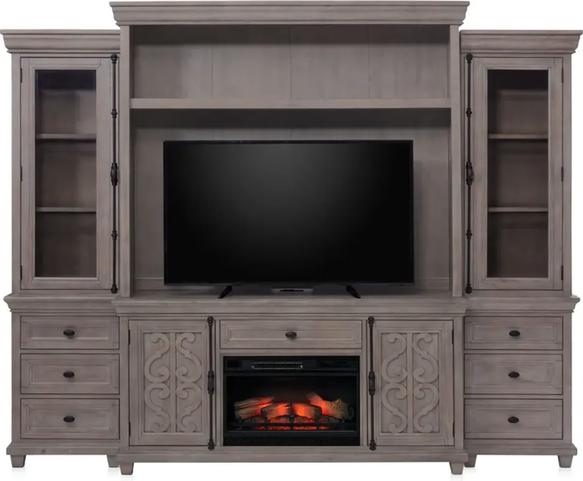 Charthouse Entertainment Wall with Traditional Fireplace - Gray