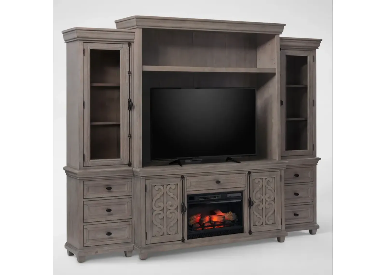 Charthouse Entertainment Wall with Traditional Fireplace - Gray