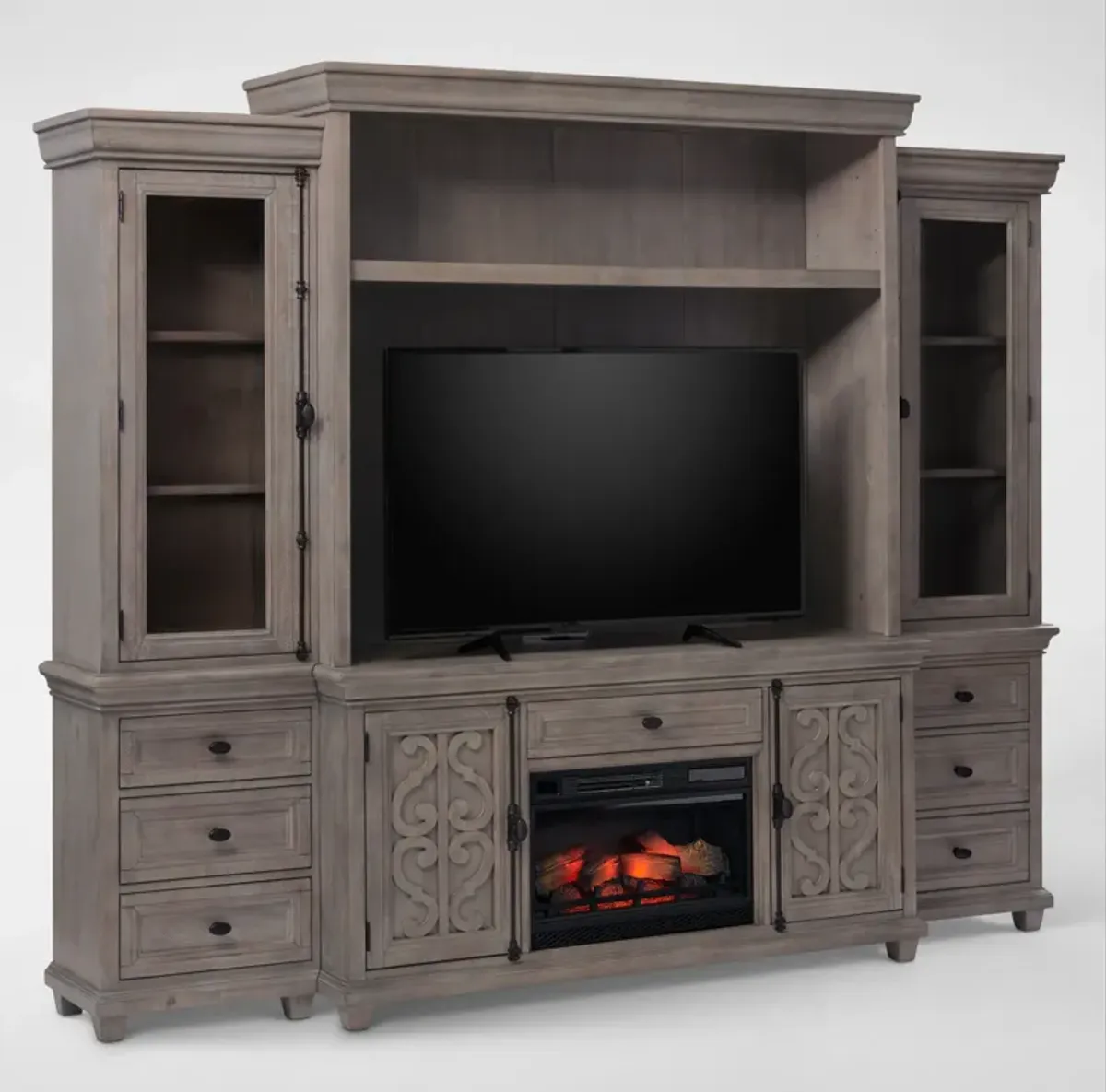 Charthouse Entertainment Wall with Traditional Fireplace - Gray