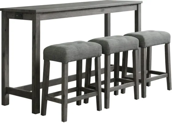 Mirabelle Bar-Height Dining Table with USB Charging and 3 Stools - Charcoal