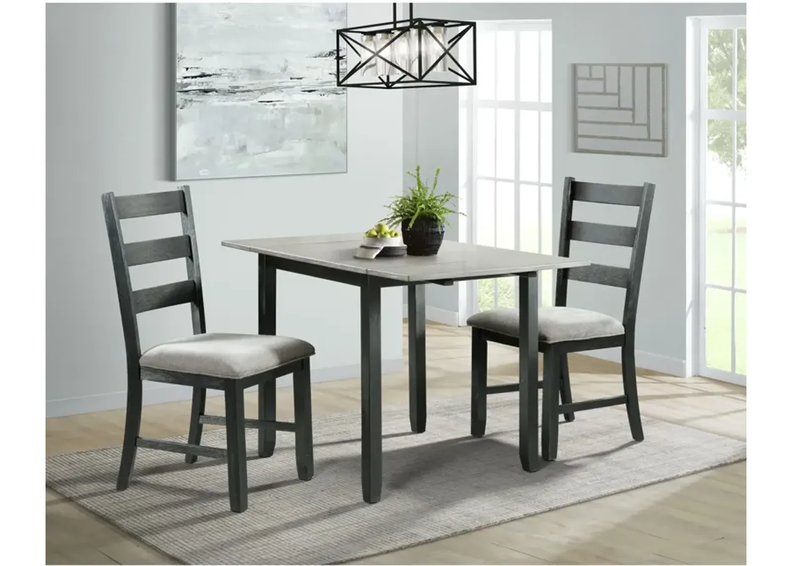 Hemingway Extendable Dining Table and 2 Chairs - Gray