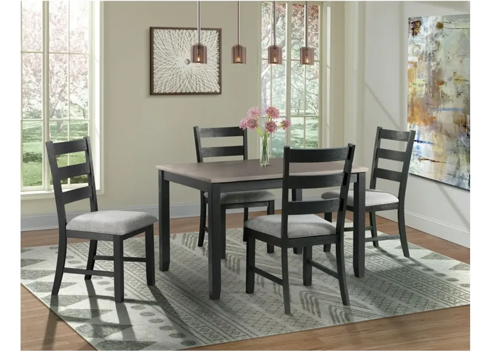 Emmaline Dining Table and 4 Chairs - Gray