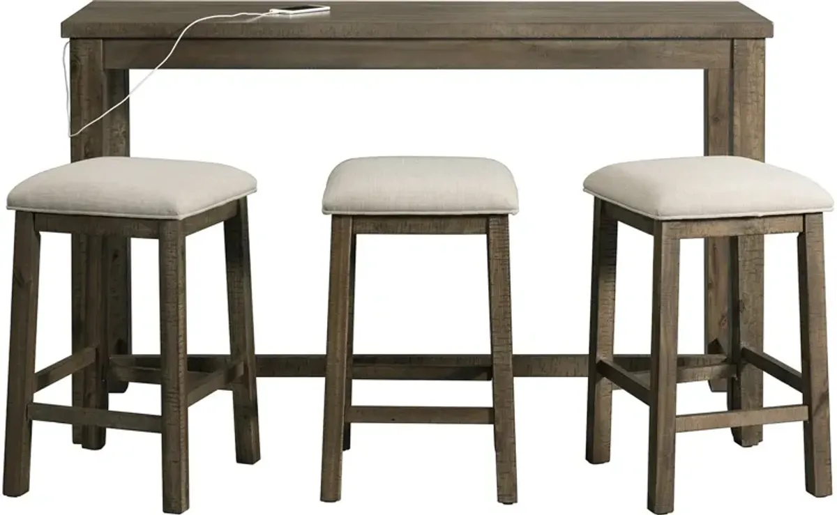 Damaris Bar-Height Dining Set with Table with USB Charging and 3 Stools - Gray