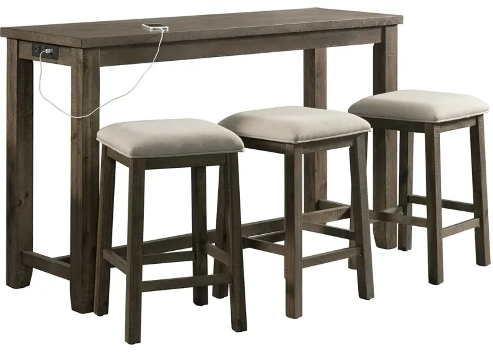 Damaris Bar-Height Dining Set with Table with USB Charging and 3 Stools - Gray