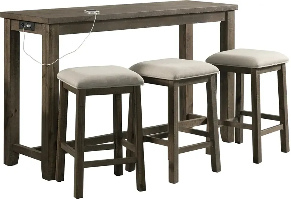 Damaris Bar-Height Dining Set with Table with USB Charging and 3 Stools - Gray