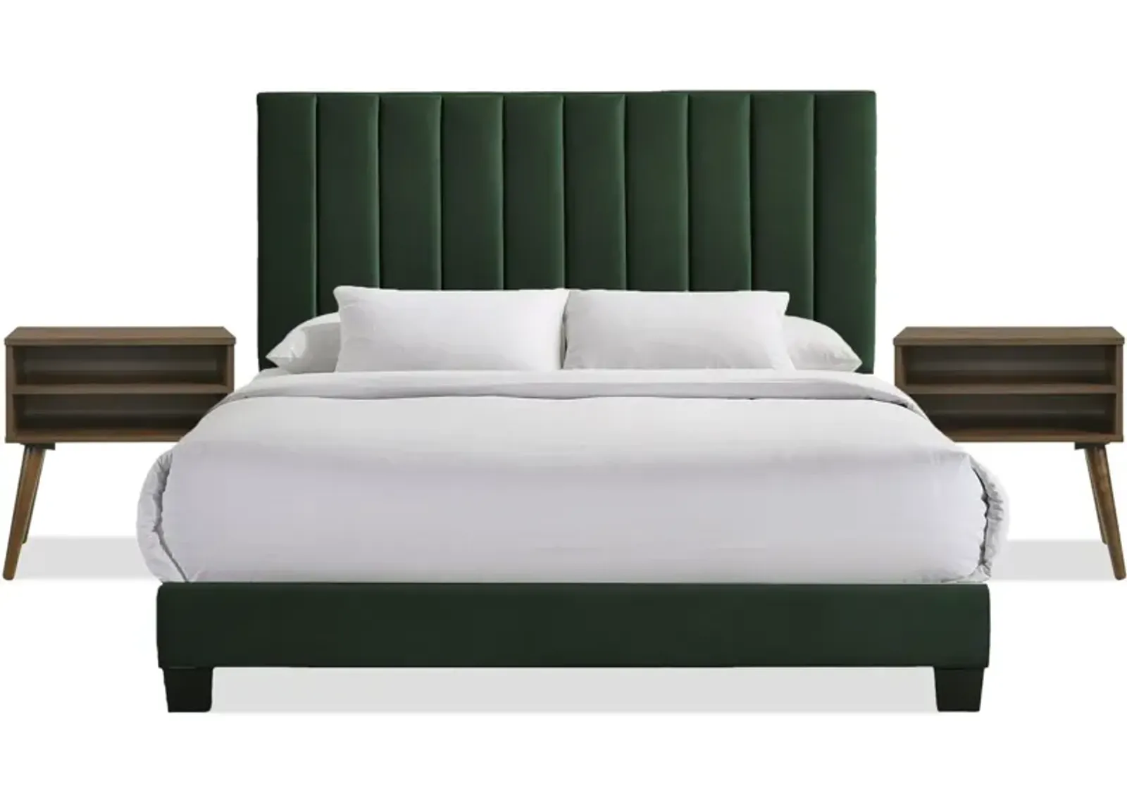 Joline Bed and 2 Nightstands - Green