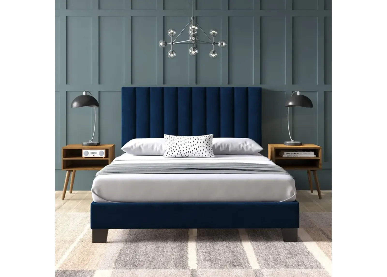 Joline Bed and 2 Nightstands - Navy