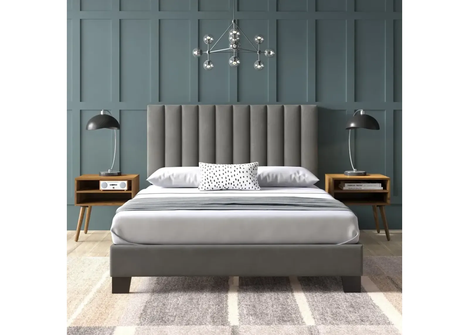 Joline Bed and 2 Nightstands - Gray