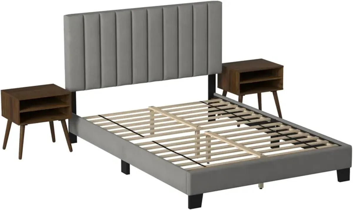 Joline Bed and 2 Nightstands - Gray