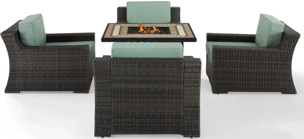 Tethys Outdoor Set of 4 Chairs and Fire Table Set - Mist