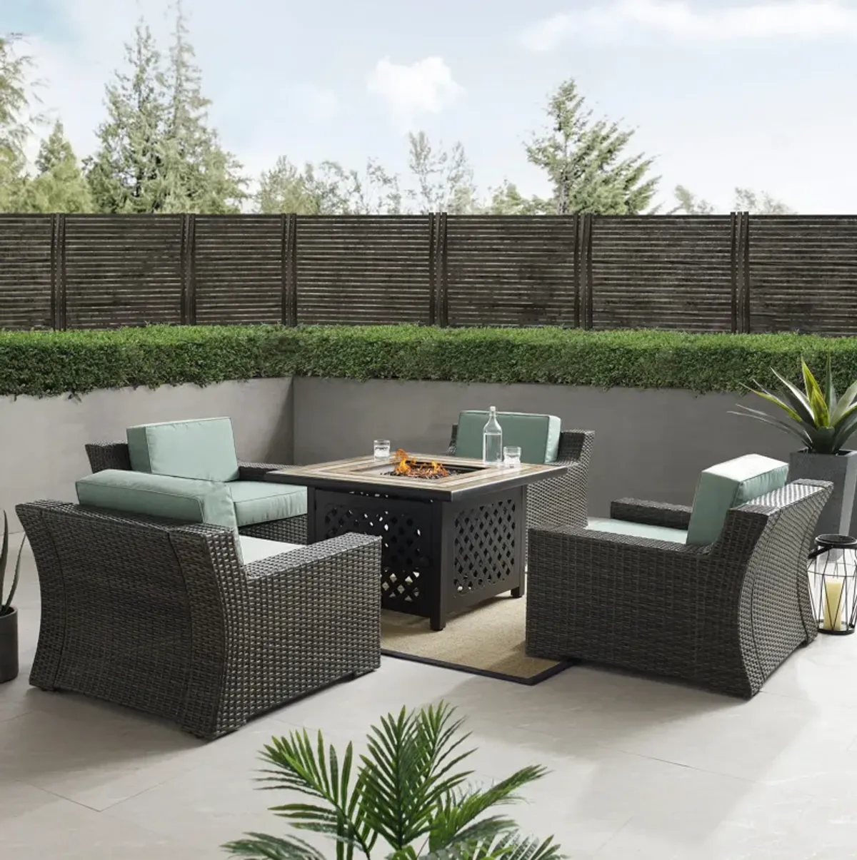 Tethys Outdoor Set of 4 Chairs and Fire Table Set - Mist