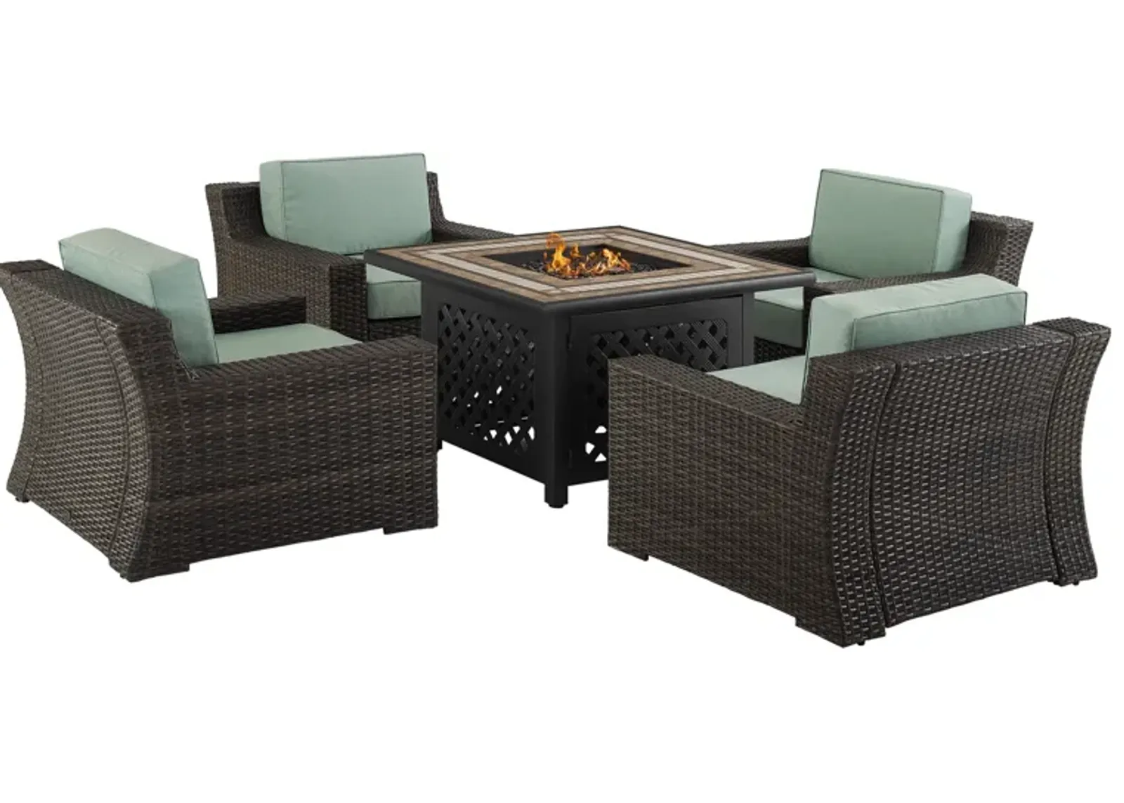 Tethys Outdoor Set of 4 Chairs and Fire Table Set - Mist