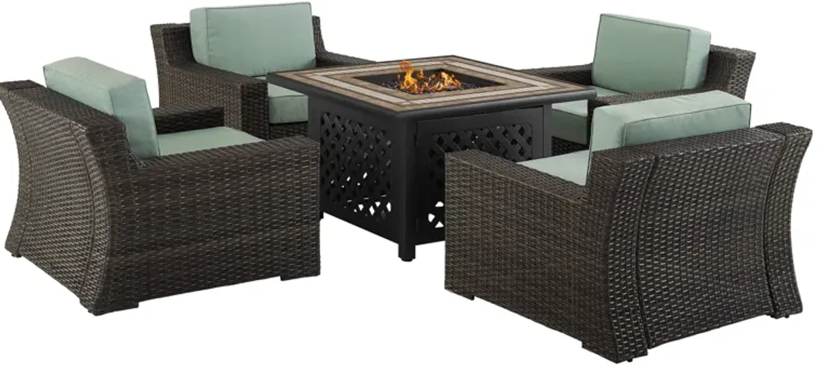 Tethys Outdoor Set of 4 Chairs and Fire Table Set - Mist