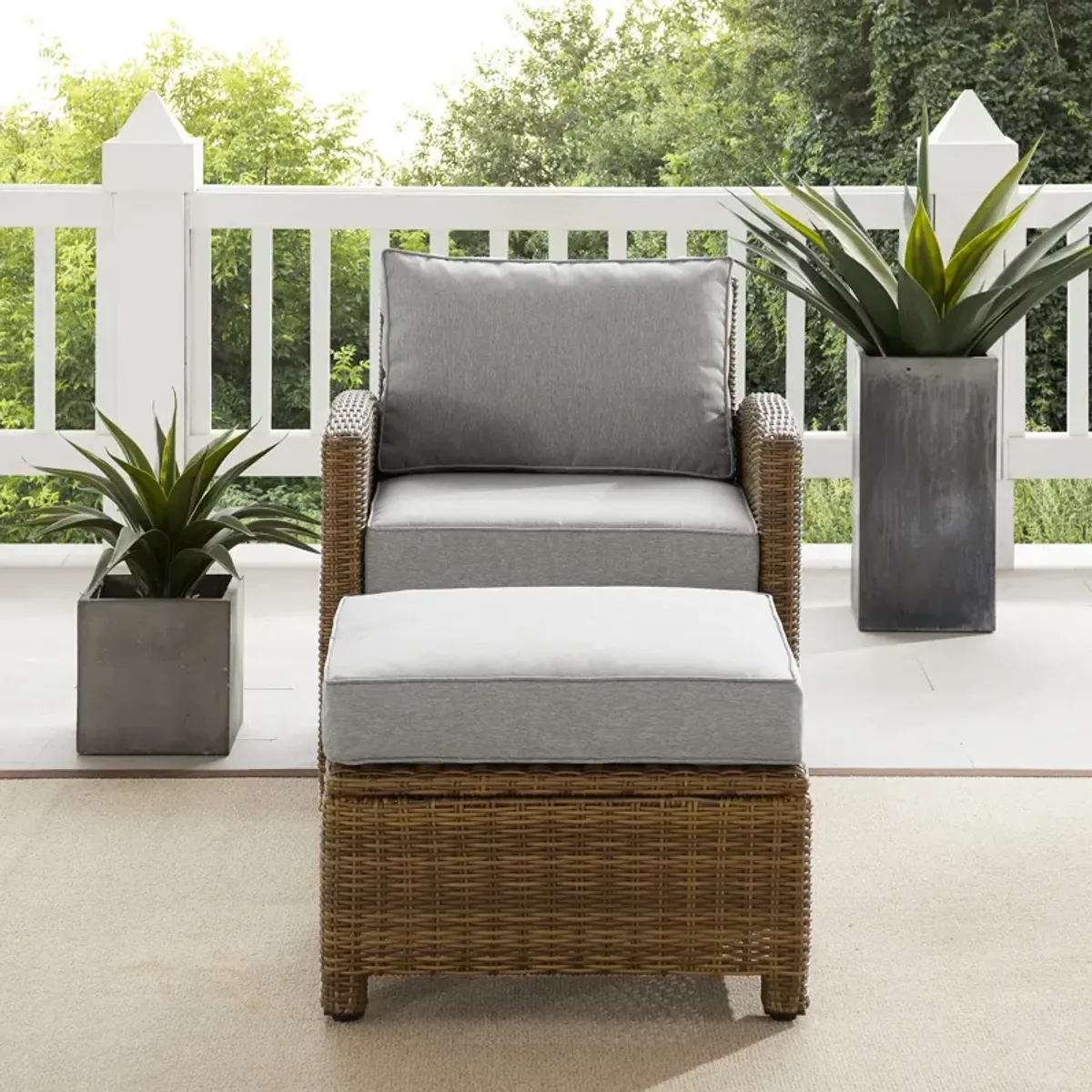 Destin Outdoor Chair and Ottoman Set - Gray/Brown