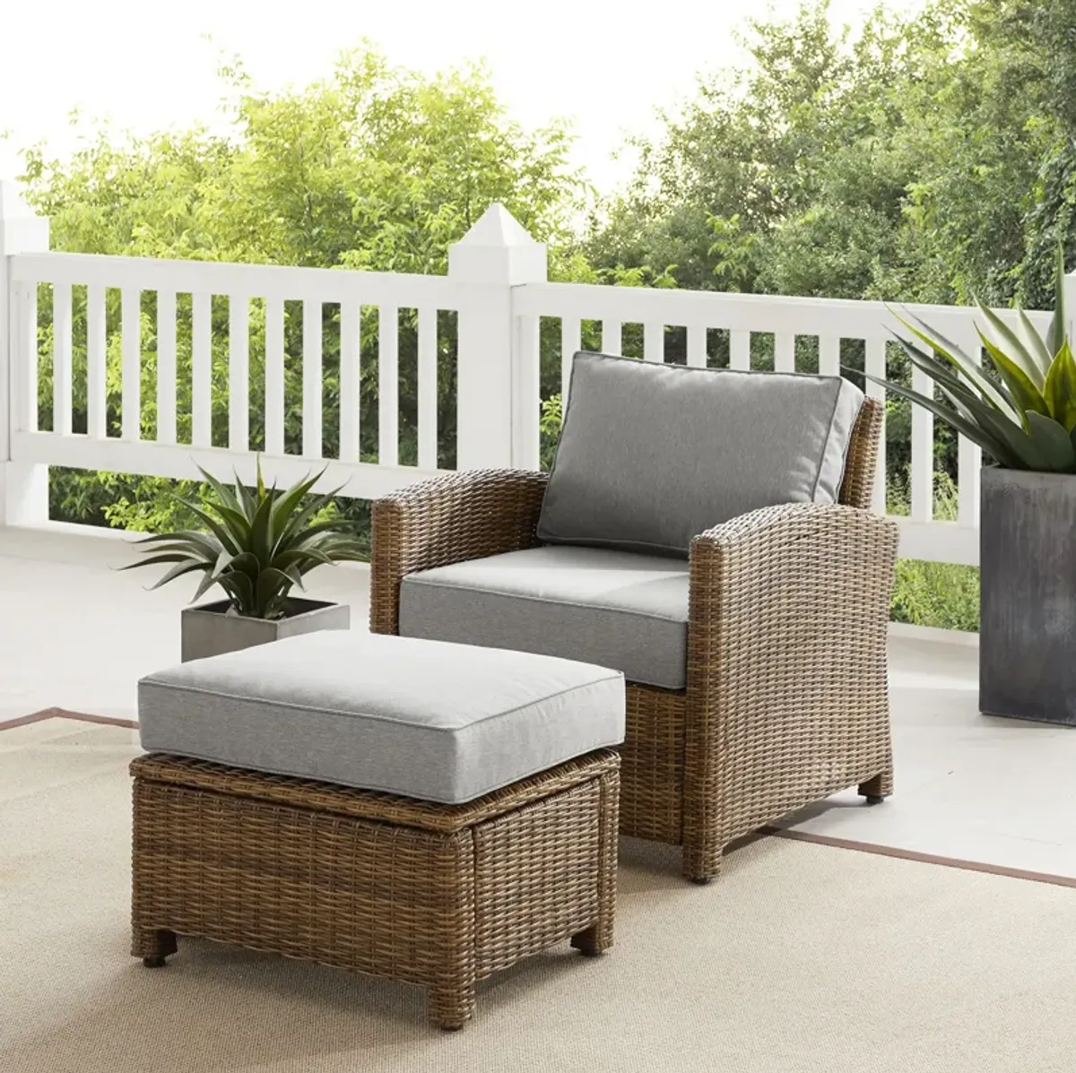 Destin Outdoor Chair and Ottoman Set - Gray/Brown