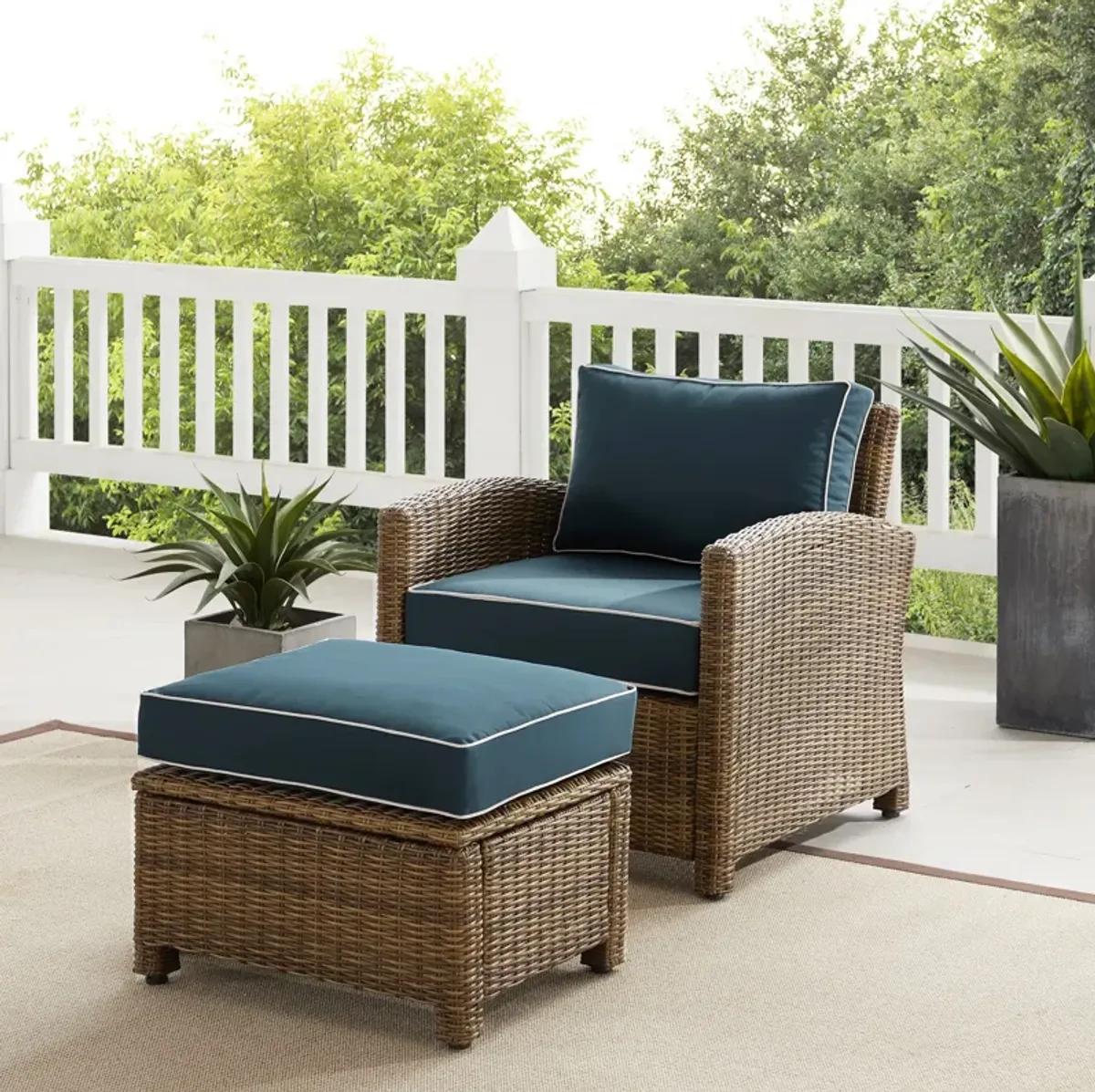 Destin Outdoor Chair and Ottoman Set - Navy