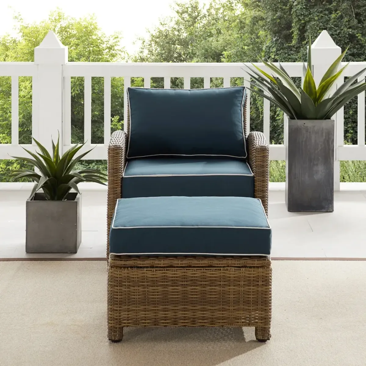 Destin Outdoor Chair and Ottoman Set - Navy