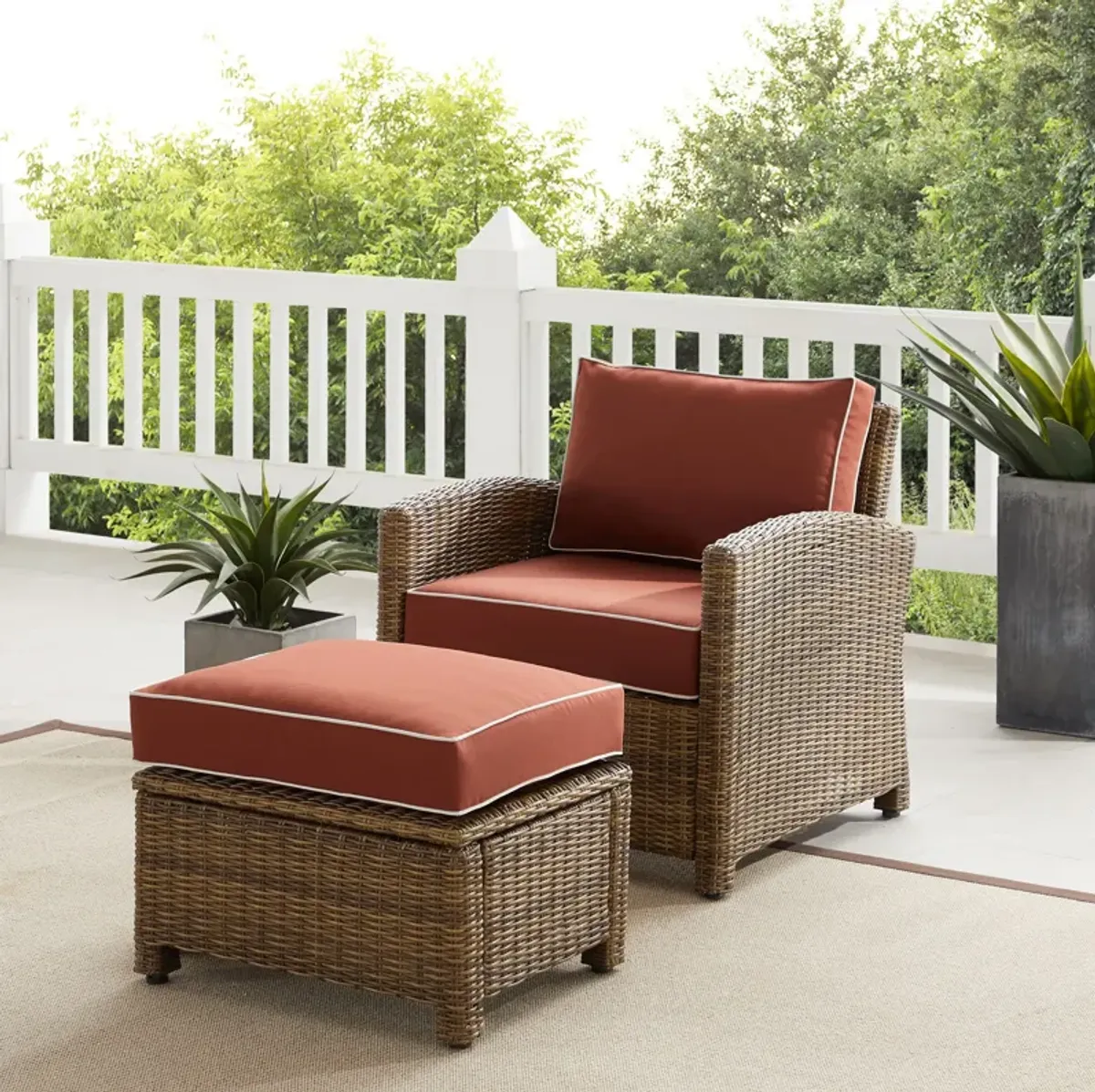 Destin Outdoor Chair and Ottoman Set - Sangria