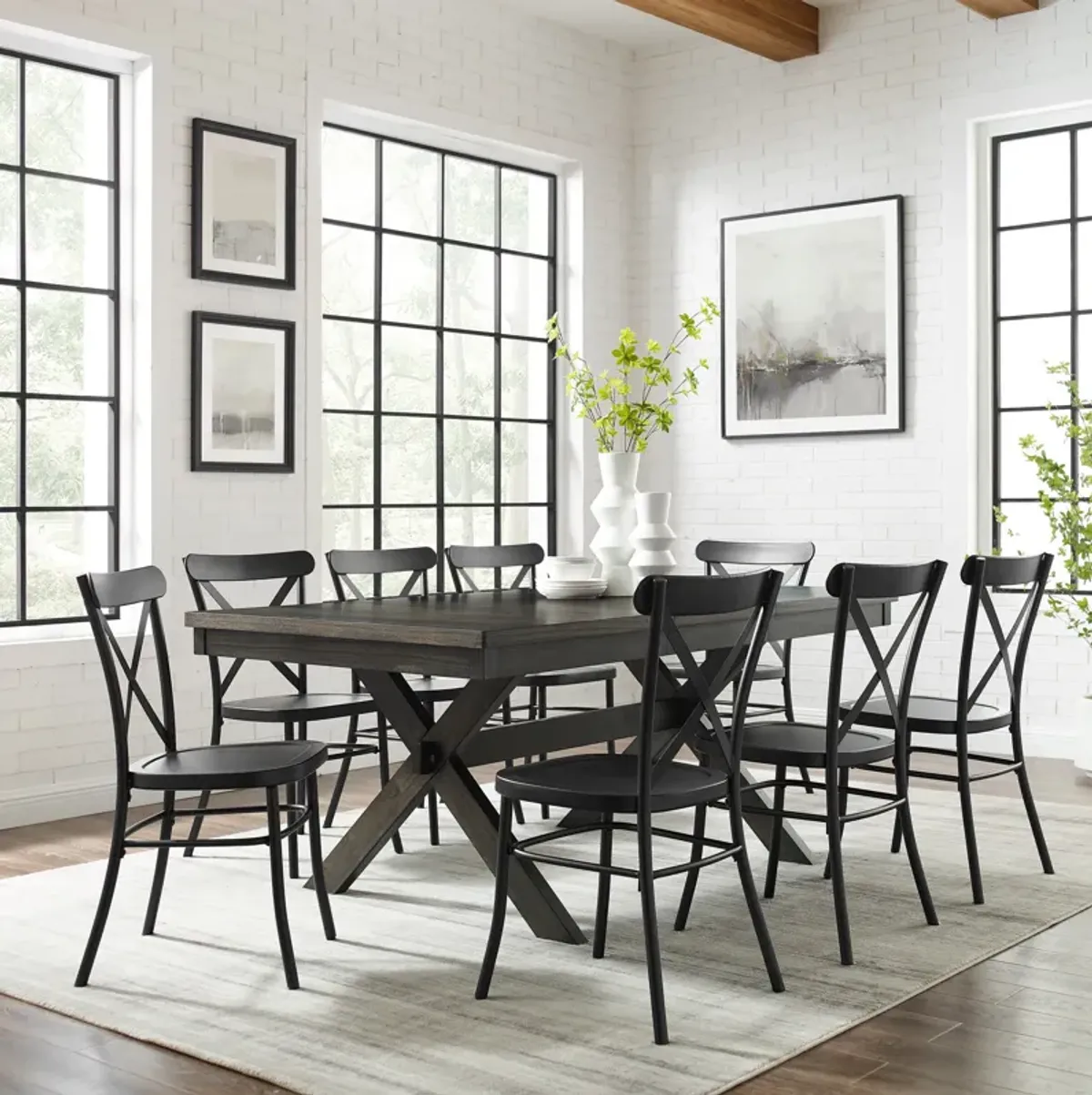 Lynn Rectangular Extendable Dining Table and 8 Lex Dining Chairs