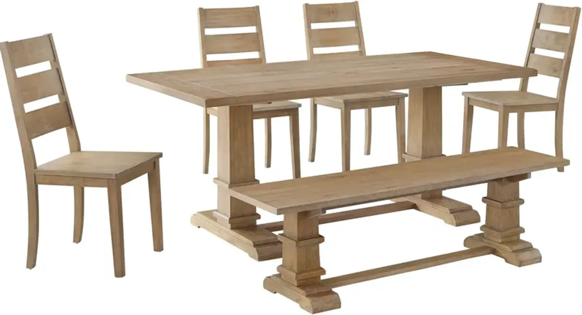 Ridgeline Dining Table, 4 Chairs and Bench