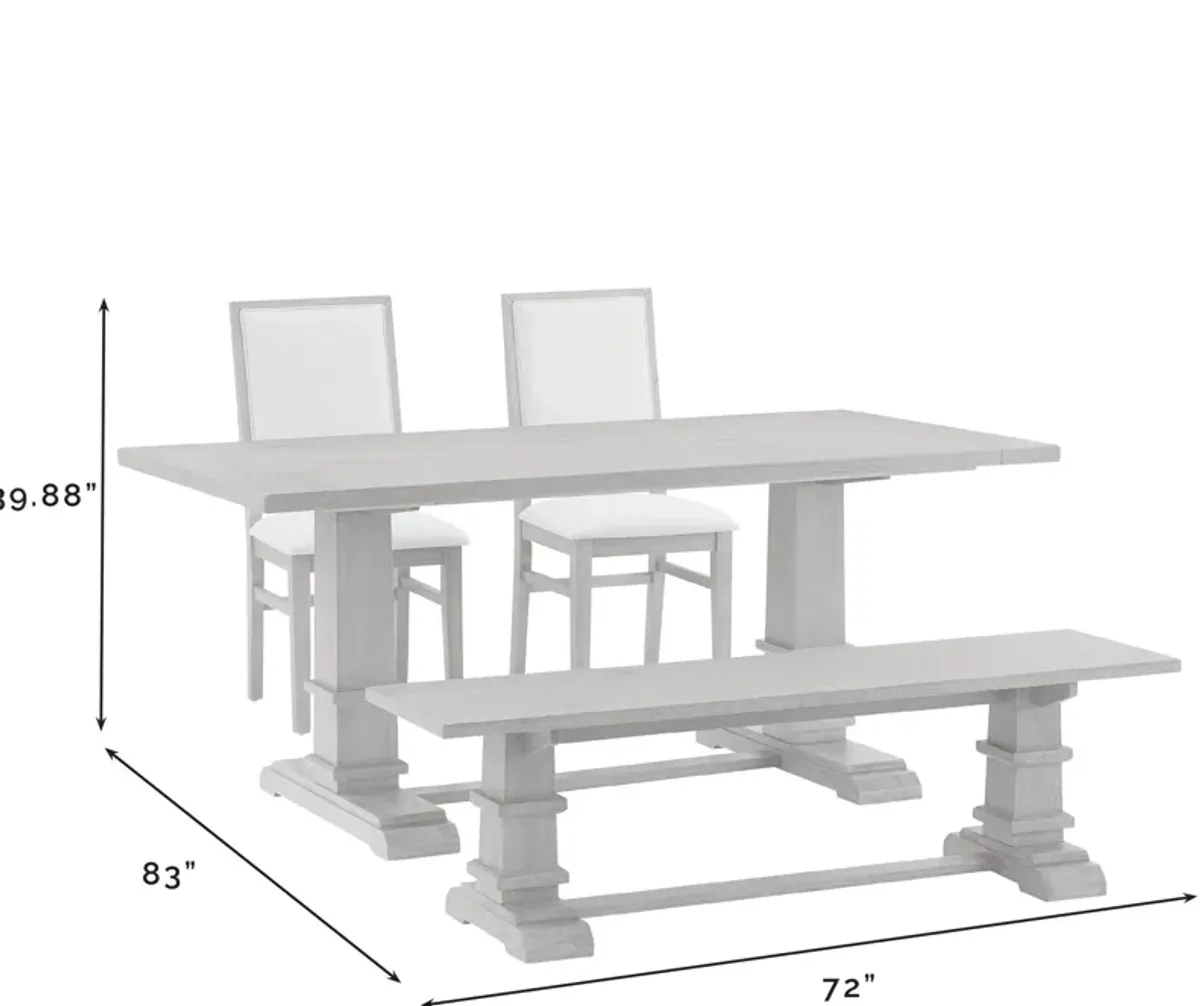 Ridgeline Dining Table, 4 Upholstered Chairs and Bench