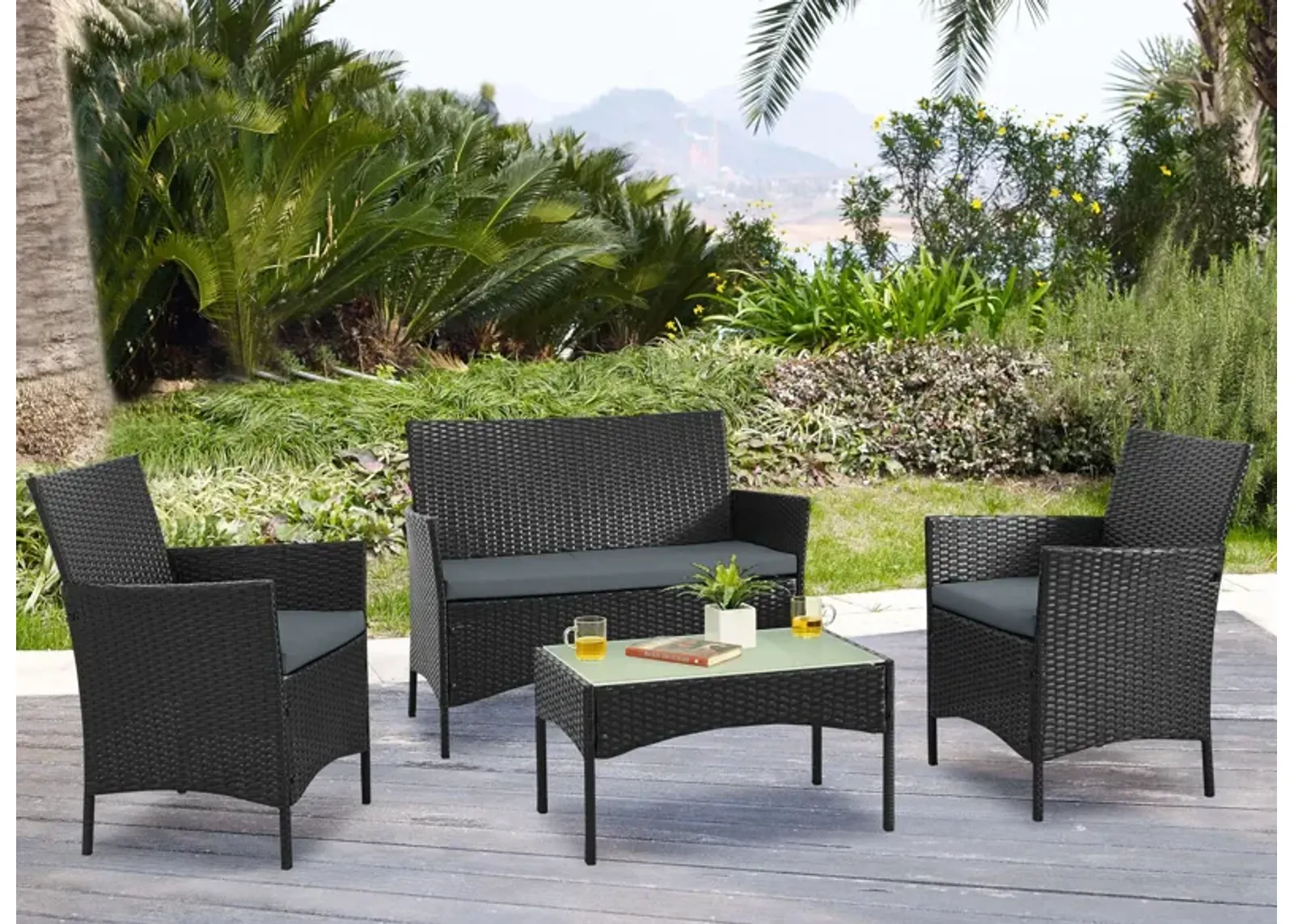 Daytona Outdoor Loveseat, Set of 2 Chairs and Coffee Table - Gray