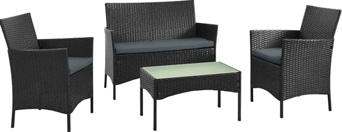 Daytona Outdoor Loveseat, Set of 2 Chairs and Coffee Table - Gray